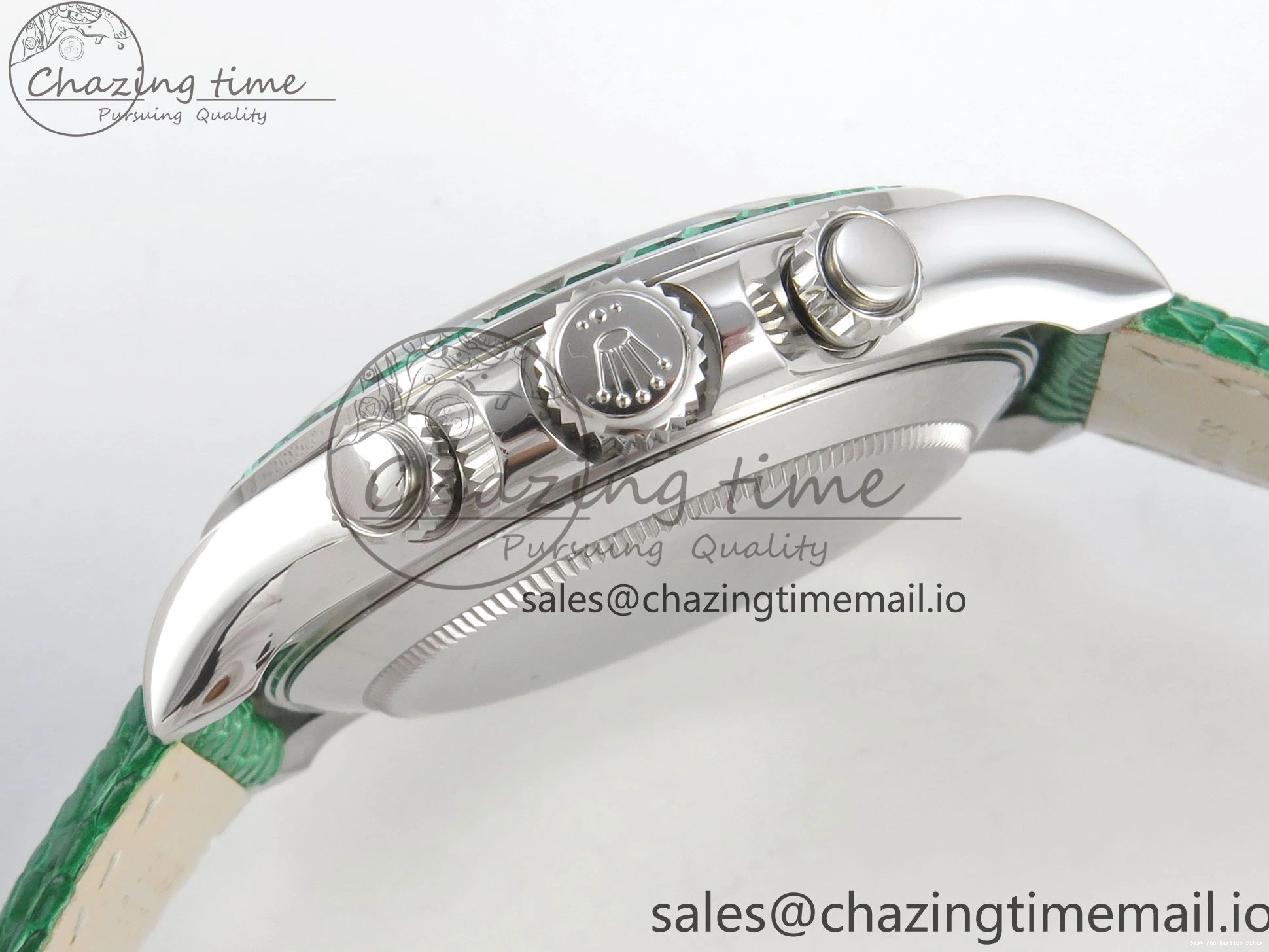 Good Copy Rolex Watches Diamonds Green MPF 40mm Bezel Green Leather 326 Custom Strap Dial FreshLook Modded Daytona on SA 0110